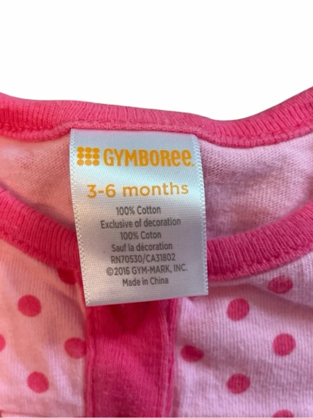 Gymboree Baby Girl Pink Polka Dot Dachshund Long Sleeved Onesie 3-6 months